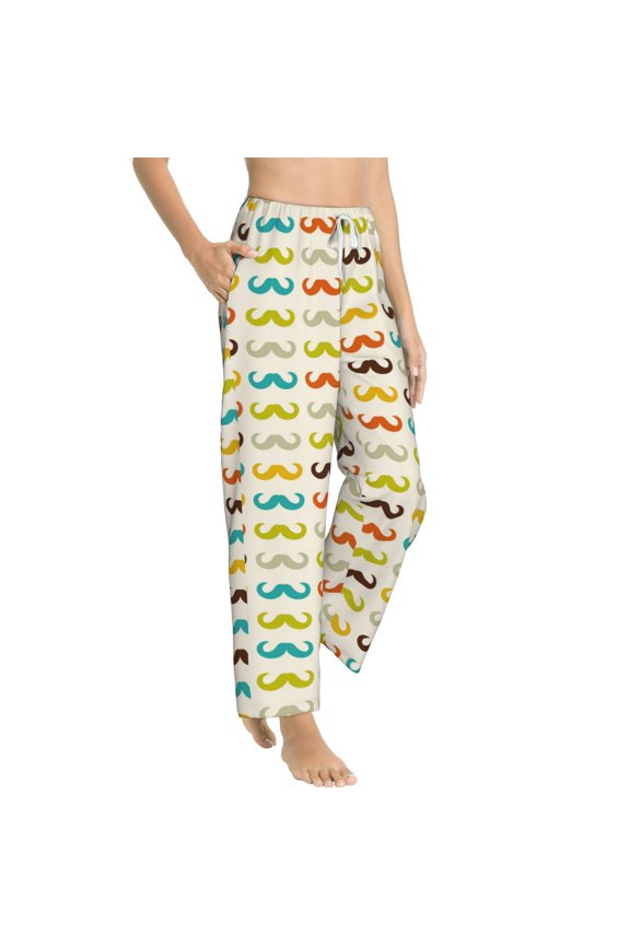 Colorful Mustache Womens Soft Woven Cotton Elastic Waistband Sleep Pajama Pant Lounge Sleep Pant With Pockets And Drawstring-Medium