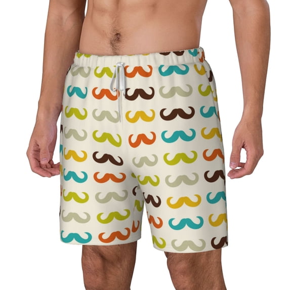 Picia Colorful Mustache pattern Mens Swim Trunks with Compression Liner Stretch Beach Shorts Quick Dry with Zipper Pockets No-Chafing Board Shorts-X-Large
