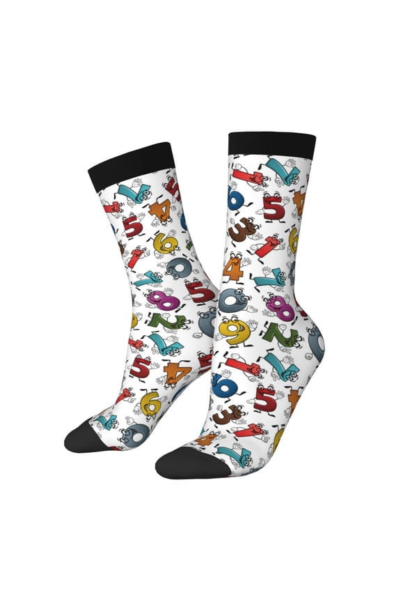 Colorful Numbers Print Athletic Socks for Men & Women – Cushioned Moisture-Wicking Crew Socks for Sports, Running, and Training, Soft & Breathable Size 5-11