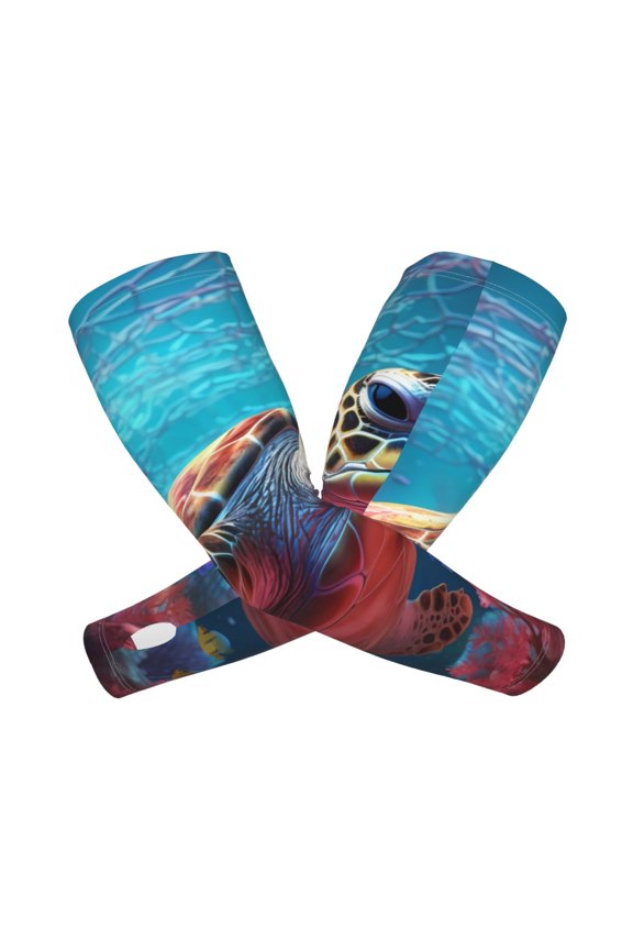 Colorful Ocean Sea Turtle Arm Sleeves for Men and Women - Tattoo Cover Up UPF 50+ Cooling Sports Sleeve for Basketball Golf Football-One Size