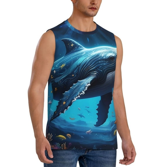 Picia Colorful Ocean Whale mens Cotton Tank Undershirts , Moisture-wicking Ribbed Tanks, Lightweight Cotton Tank Undershirts-X-Large