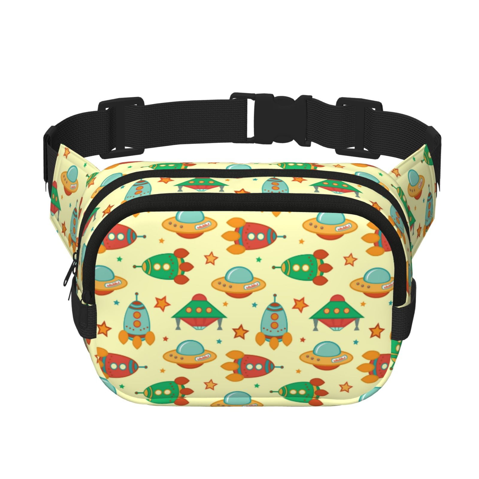 Picia Colorful Outer Space Print Square Double-Layer Waist Bag Mini Adjustable Waist Belt Bag Exercise Running Travel Hiking