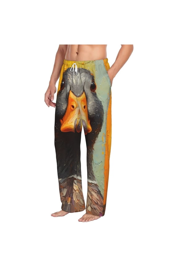 Colorful Painted Duck Mens Soft Woven Cotton Elastic Waistband Sleep Pajama Pant Lounge Sleep Pant With Pockets And Drawstring-Medium