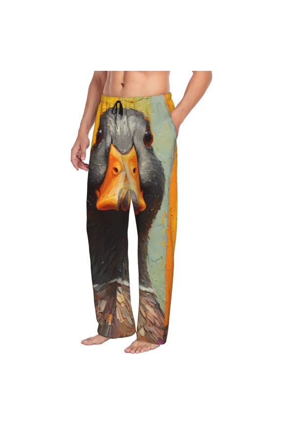 Colorful Painted Duck Mens Soft Woven Cotton Elastic Waistband Sleep Pajama Pant Lounge Sleep Pant With Pockets And Drawstring-Small