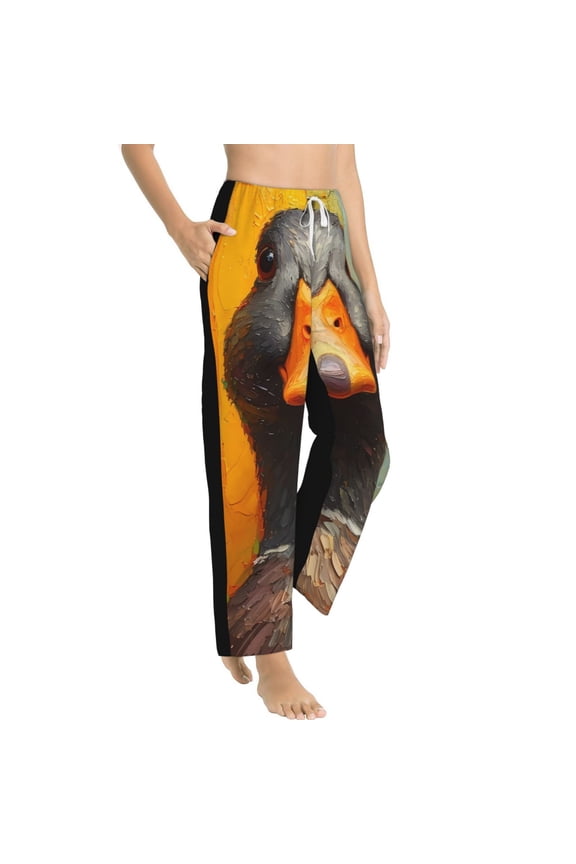 Colorful Painted Duck Womens Soft Woven Cotton Elastic Waistband Sleep Pajama Pant Lounge Sleep Pant With Pockets And Drawstring-Medium