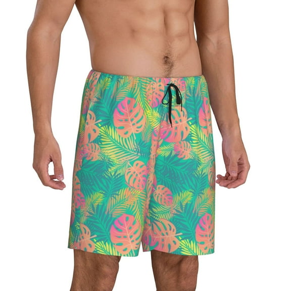 Picia Colorful Palm Leaves Pajama Shorts for Men, Men's Pajama Bottoms, Sleepwear,Short Pajama Pants-3X-Large