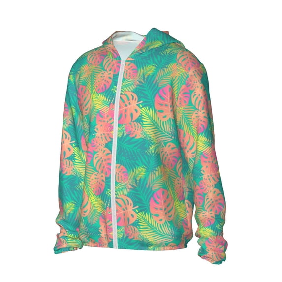 Picia Colorful Palm Leaves Women's Men's UPF 50+ Sun Protection Hoodie Shirt Long Sleeve SPF Fishing Outdoor UV Hiking Lightweight Shirts-