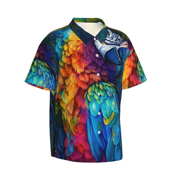 Picia Colorful Parrot Jungle Dream Gentle Cotton Regular Fit Short Sleeve Casual Hawaiian Shirt for Men-XX-Large