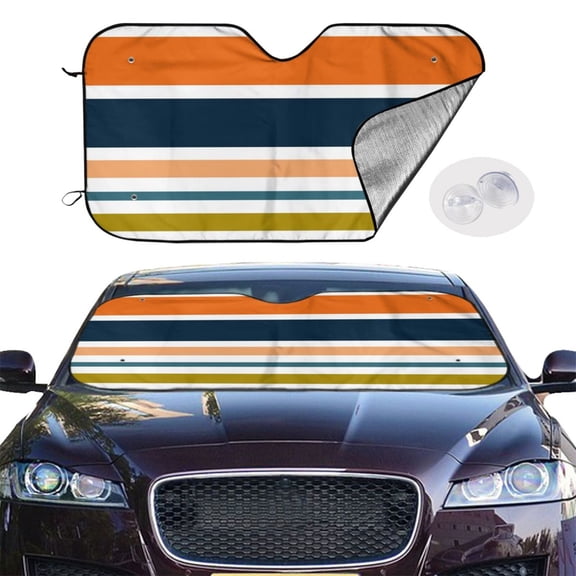 Picia Colorful Pastel Stripes Curved Windshield Sunshade Accordion Folding Style Auto Shade for Car Truck SUV Van Blocks UV Ray Sun Visor Protector -Small