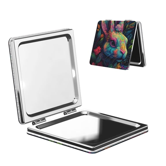 Picia Colorful Patterned Rabbit for Compact Vanity Mirror , Travel Makeup Mirror , Portable Magnifying Cosmetic Mirror for Daily, Work, Business-Square