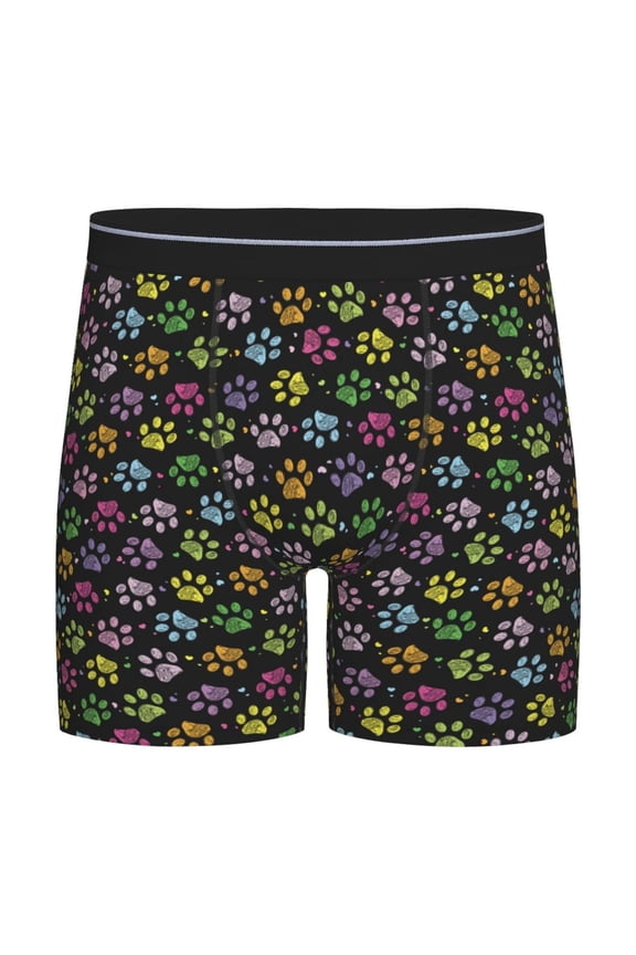 Colorful Paw Pattern Men's Athletic Long Leg Briefs , Performance Stretch Underwear,Moisture-Wicking