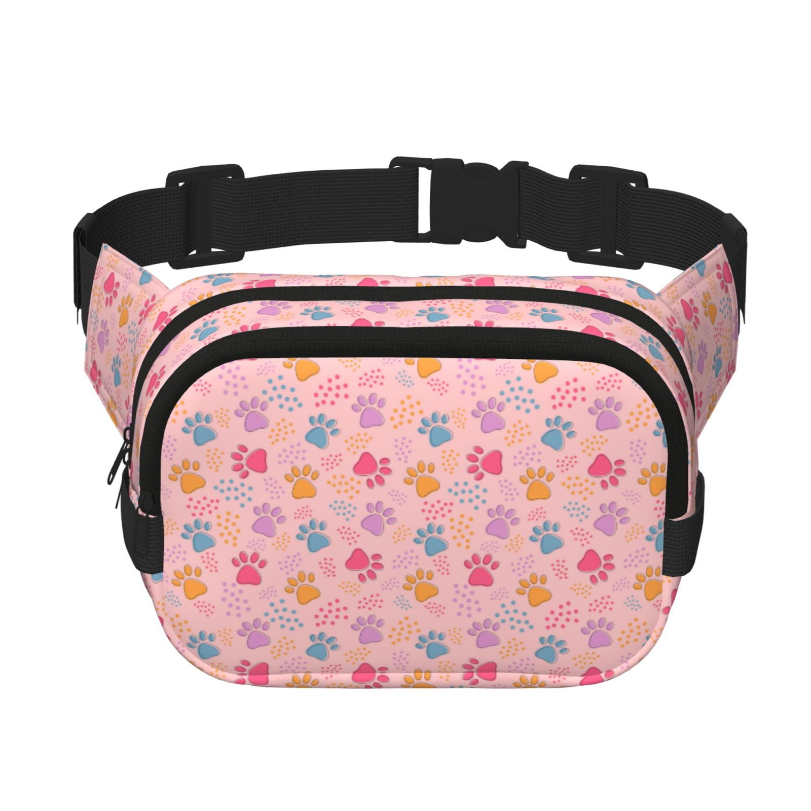 Picia Colorful Pets Paws Print Square Double-Layer Waist Bag Mini Adjustable Waist Belt Bag Exercise Running Travel Hiking