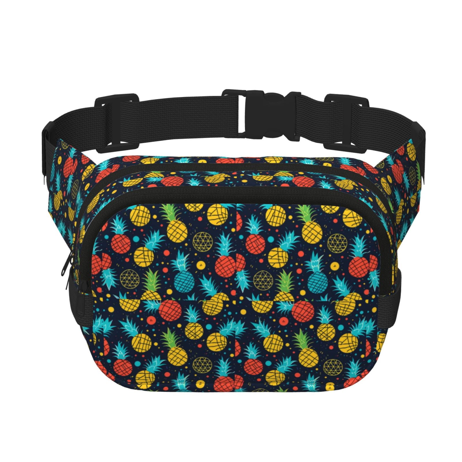Picia Colorful Pineapple Print Square Double-Layer Waist Bag Mini Adjustable Waist Belt Bag Exercise Running Travel Hiking