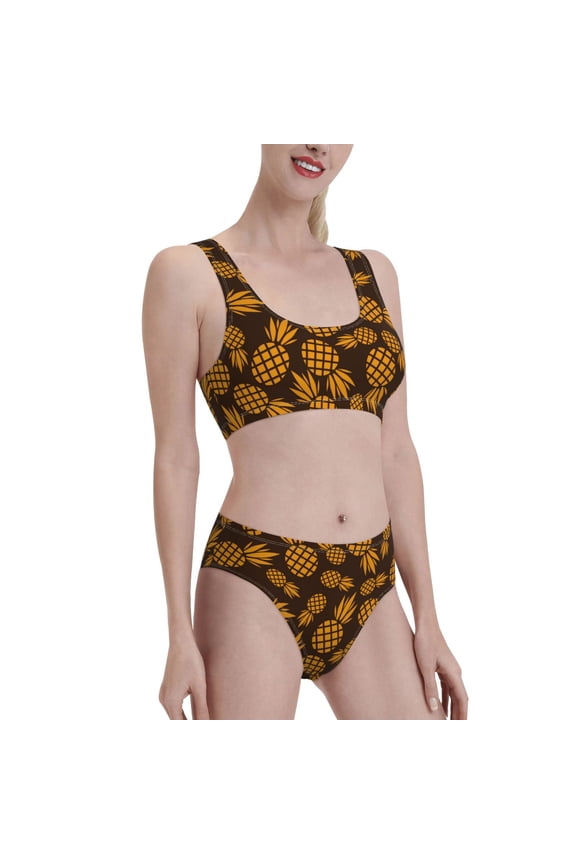 Colorful Pineapple Women's High Waisted Bikini Scoop Neck Swimsuit Two Pieces Bathing Suit-Medium