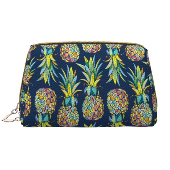 Picia Colorful Pineapples Print Leather Makeup Bag Make Up Bag Travel Toiletry Bag for Her Girlfriend Teacher Teen Girl Gifts