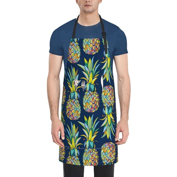 Picia Colorful Pineapples Waterproof Apron for Unisex Adult - Adjustable Bib Apron with Pockets, Ideal for Cooking, Gardening, Painting, and Household Chores