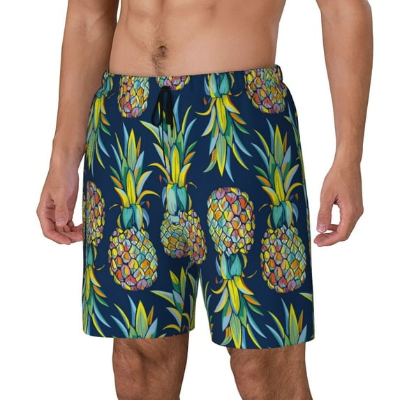 Picia Colorful Pineapples pattern Mens Swim Trunks with Compression Liner Stretch Beach Shorts Quick Dry with Zipper Pockets No-Chafing Board Shorts-3X-Large