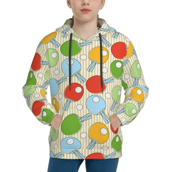 Picia Colorful Ping Pong Rackets1 Pattern Youth Hoodie - Warm Pullover Sweatshirt with Kangaroo Pocket, Ideal for Boys and Girls-X-Large