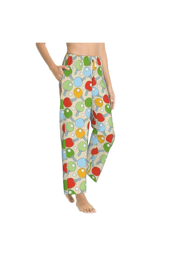 Colorful Ping Pong Rackets1 Womens Soft Woven Cotton Elastic Waistband Sleep Pajama Pant Lounge Sleep Pant With Pockets And Drawstring-Medium