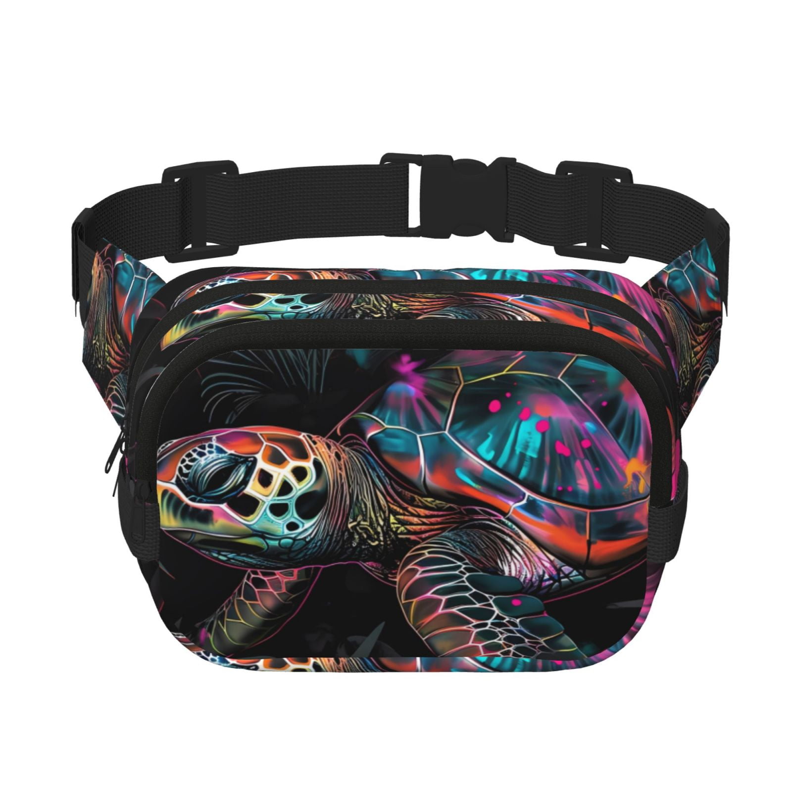 Picia Colorful Plant Turtle A Print Square Double-Layer Waist Bag Mini Adjustable Waist Belt Bag Exercise Running Travel Hiking