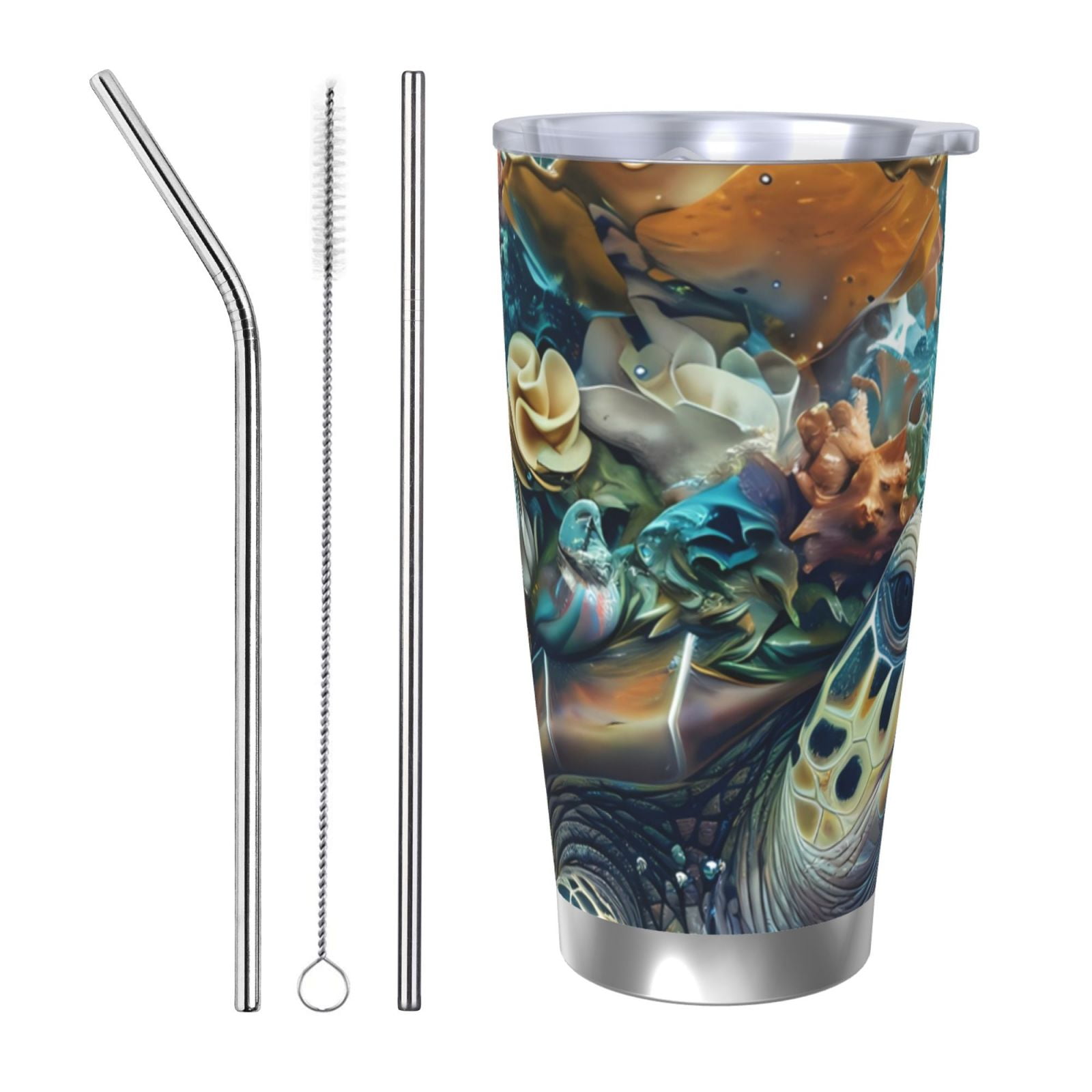 Picia Colorful Plant Turtle Pattern 20 oz Tumbler Stainless Steel ...
