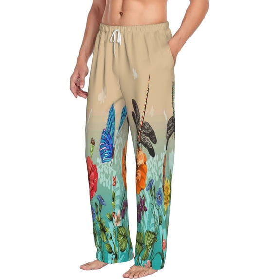 Picia Colorful Plants And Insects Mens Soft Woven Cotton Elastic Waistband Sleep Pajama Pant Lounge Sleep Pant With Pockets And Drawstring-Large