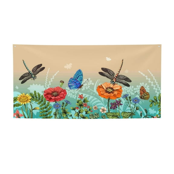 Picia Colorful Plants And Insects Pattern Party Banner, Festive Decoration, Holiday Banner, Celebration Decor, Event Banner, Reusable Party Banner-Medium