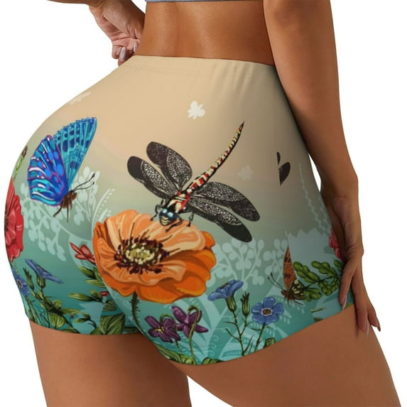 Picia Colorful Plants And Insects Printed Workout Shorts for Women Seamless Scrunch Butt Lifting High Waisted Yoga Gym Booty Running Moisture-wicking Short Pants-Medium