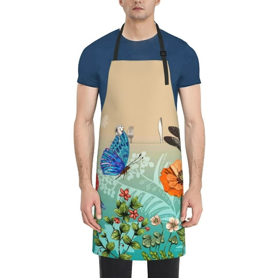 Picia Colorful Plants And Insects Waterproof Apron for Unisex Adult - Adjustable Bib Apron with Pockets, Ideal for Cooking, Gardening, Painting, and Household Chores