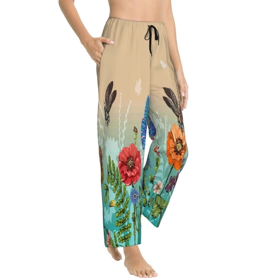 Picia Colorful Plants And Insects Womens Soft Woven Cotton Elastic Waistband Sleep Pajama Pant Lounge Sleep Pant With Pockets And Drawstring-Small