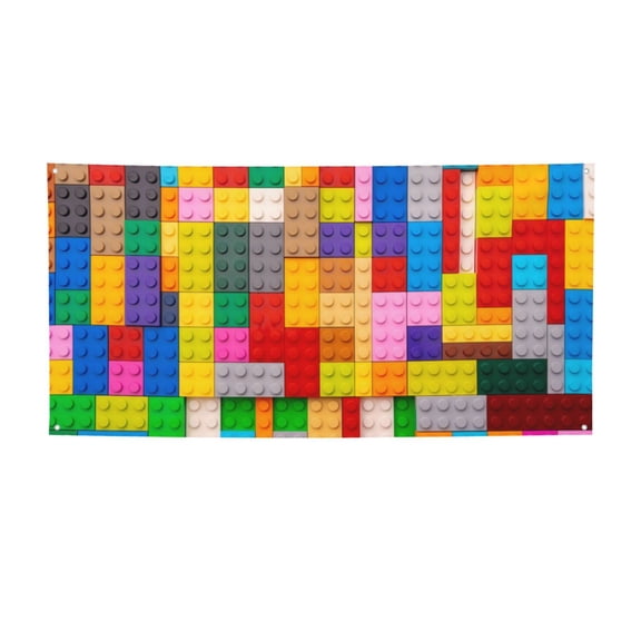 Picia Colorful Plastic Blocks Pattern Pattern Party Banner, Festive Decoration, Holiday Banner, Celebration Decor, Event Banner, Reusable Party Banner-Small
