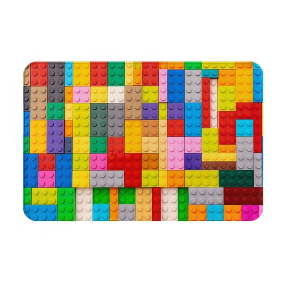 Picia Colorful Plastic Blocks Pattern Pattern Flannel Doormat 16x24 Inch Non-Slip Indoor Mat, Absorbent & Quick-Dry Rug for Entryway, Bathroom, Kitchen, and Bedroom, Machine Washable