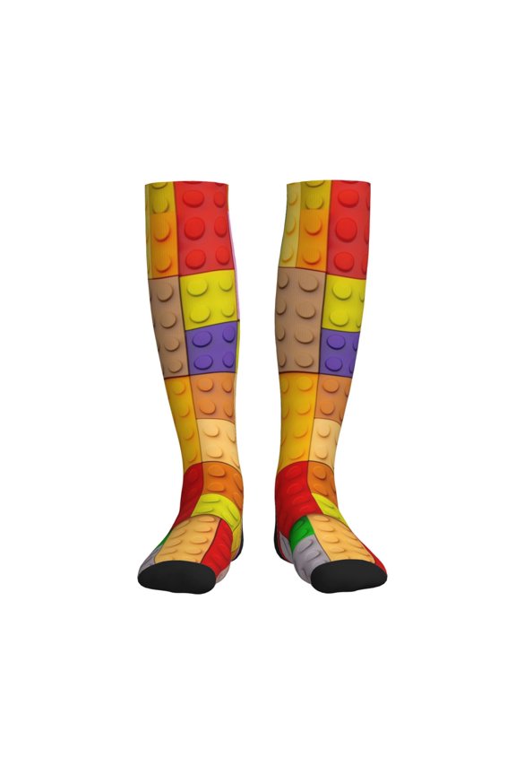 Colorful Plastic Blocks Pattern Printed Sports Compression Socks - 15-20mmHg Graduated Compression, High-Performance Soft and Breathable Socks for Men and Women