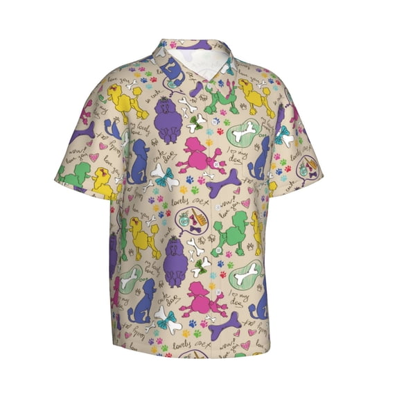 Picia Colorful Poodle Dog Gentle Cotton Regular Fit Short Sleeve Casual Hawaiian Shirt for Men-XX-Large