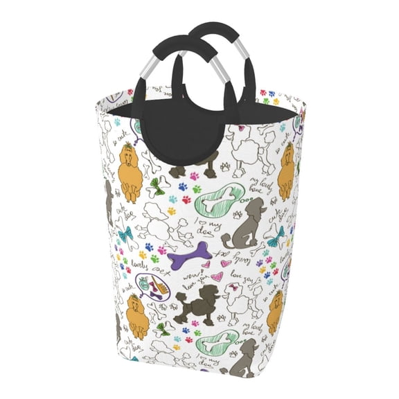 Picia Colorful Poodle Dog Laundry Basket With Handles Laundry Hamper Toys Storage Organizer Foldable Bucket Washing Bin Dirty Clothes Bag For Home Bathroom Bedroom Dorm