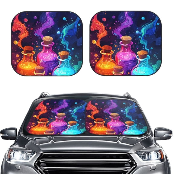 Picia Colorful Potion Bottles Magic 2 Piece Car Windshield Sun Shade Foldable | Foldable Sun Shield for Front Window Blocks UV Rays and Keeps Your Vehicle Cool-Small