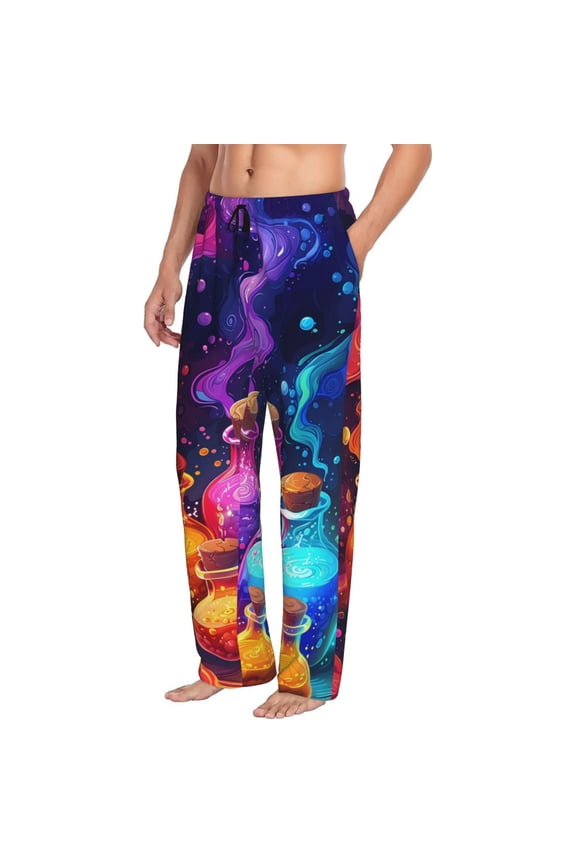 Colorful Potion Bottles Magic Mens Soft Woven Cotton Elastic Waistband Sleep Pajama Pant Lounge Sleep Pant With Pockets And Drawstring-Small