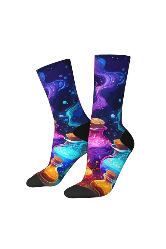 Colorful Potion Bottles Magic Print Athletic Socks for Men & Women – Cushioned Moisture-Wicking Crew Socks for Sports, Running, and Training, Soft & Breathable Size 5-11