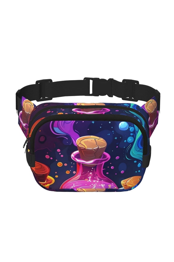Colorful Potion Bottles Magic Print Square Double-Layer Waist Bag Mini Adjustable Waist Belt Bag Exercise Running Travel Hiking