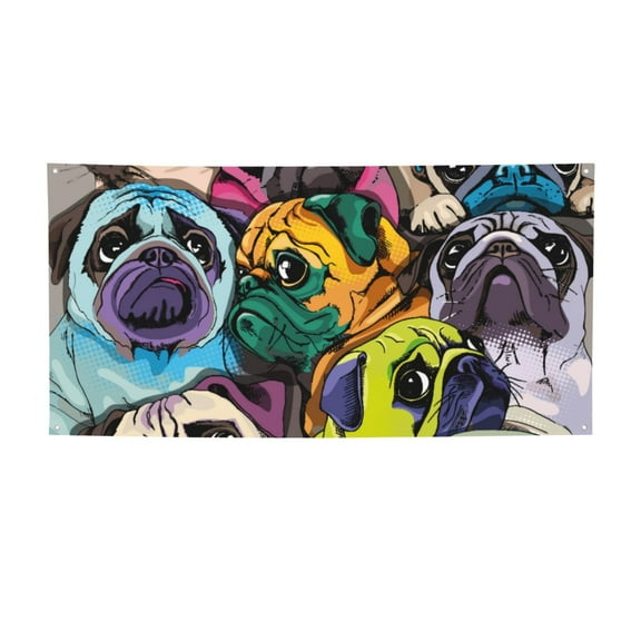 Picia Colorful Pug Pattern Party Banner, Festive Decoration, Holiday Banner, Celebration Decor, Event Banner, Reusable Party Banner-Small