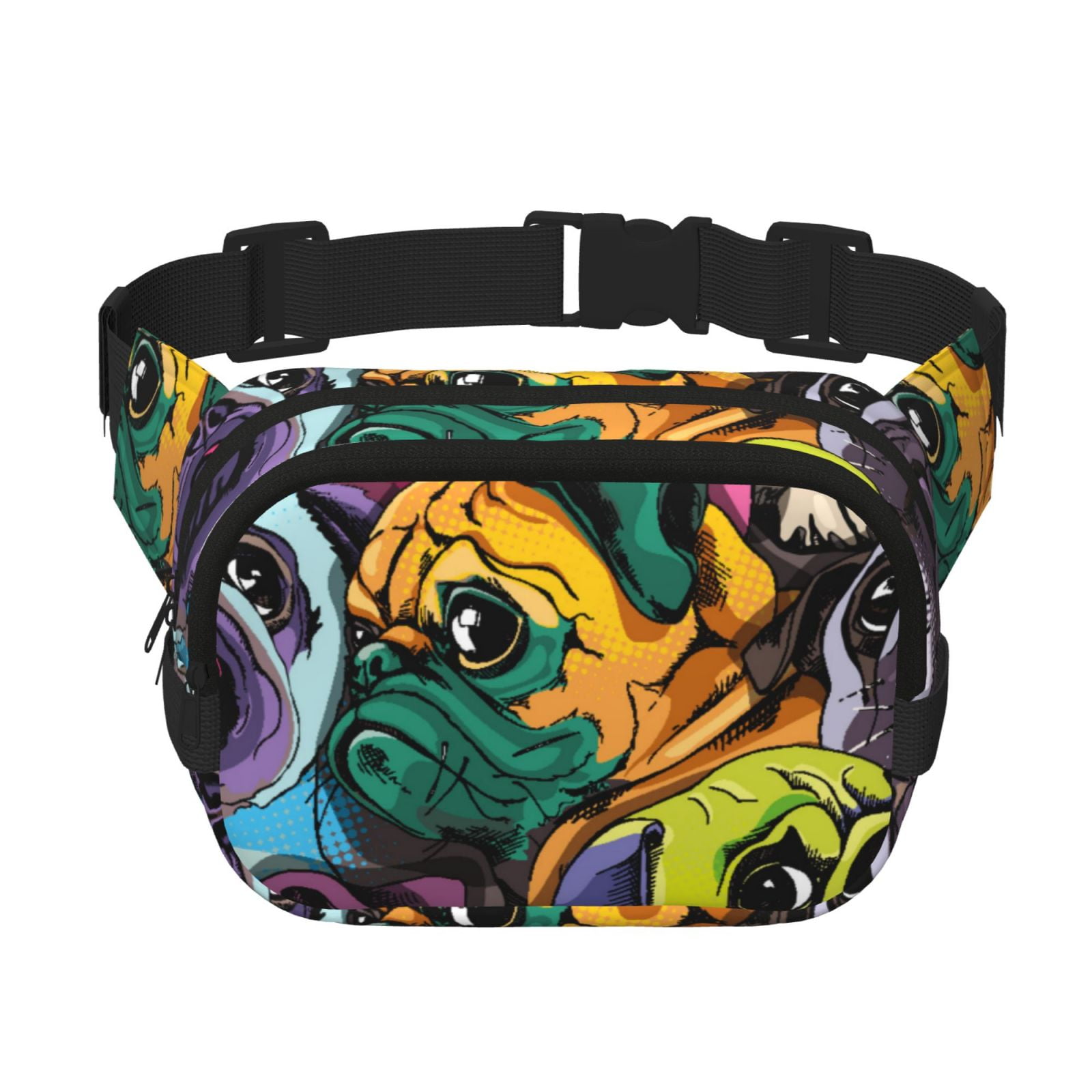 Picia Colorful Pug Print Square Double-Layer Waist Bag Mini Adjustable Waist Belt Bag Exercise Running Travel Hiking