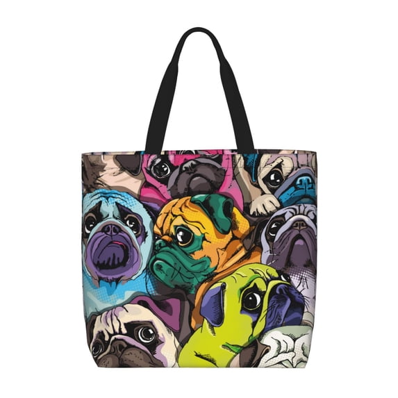 Picia Colorful Pug for Tote Bag for Women with Zipper, Gym Tote with Compartments, Laptop Work Tote Nurse Dance Yoga Bag for Sport, Travel