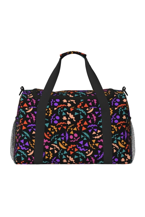 Colorful Pumpkin Faces Print Travel Duffle Bag,Weekender Bags for Women with Shoe Compartment, Gym Duffel Bag with Wet Pocket, Hospital Bags for Labor and Delivery