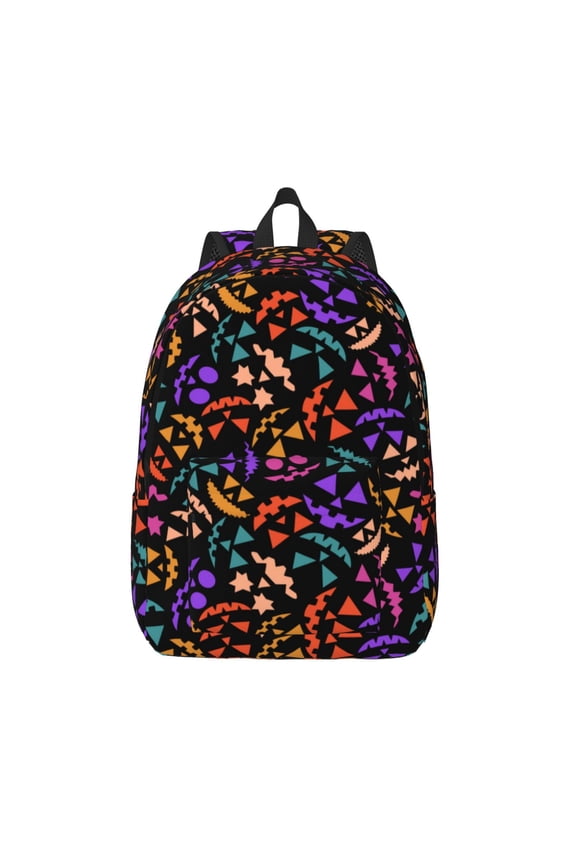 Colorful Pumpkin Faces Printed Canvas Daypack - Stylish and Durable Vintage Compact Backpack - Class, Work, Travel, or Laptop Bookbag,Organized Compartments-Small