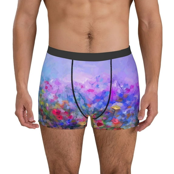 Picia Colorful Purple Cosmos Flower Pattern Men’s Boxer Briefs – Soft & Breathable Underwear, Stretchy & Comfortable Fit, Supportive Pouch Design, Moisture-Wicking-Medium