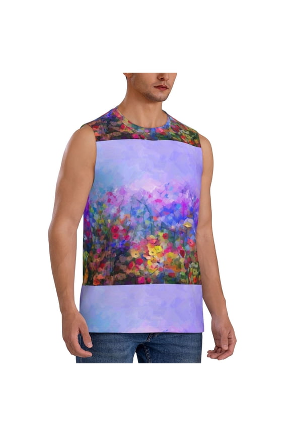 Colorful Purple Cosmos Flower mens Cotton Tank Undershirts , Moisture-wicking Ribbed Tanks, Lightweight Cotton Tank Undershirts-