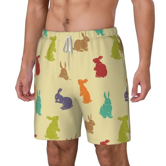 Picia Colorful Rabbit pattern Mens Swim Trunks with Compression Liner Stretch Beach Shorts Quick Dry with Zipper Pockets No-Chafing Board Shorts-Large