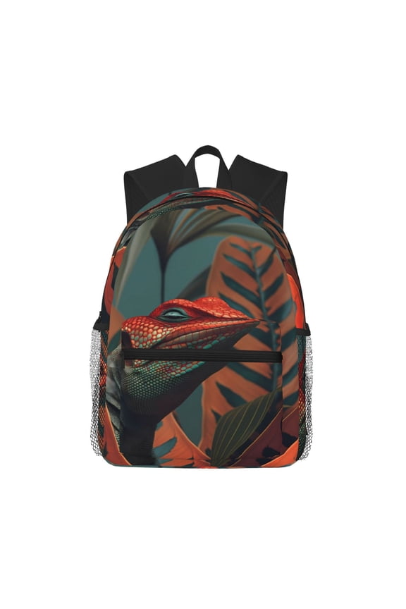 Colorful Reptile And Leaves Large Capacity Backpack Classic Style Backpack Casual Backpack Water-Resistant School Work Travel Outdoor Backpack