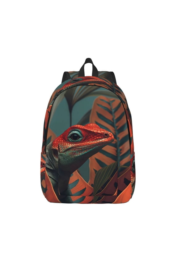Colorful Reptile And Leaves Printed Canvas Daypack - Stylish and Durable Vintage Compact Backpack - Class, Work, Travel, or Laptop Bookbag,Organized Compartments-Small