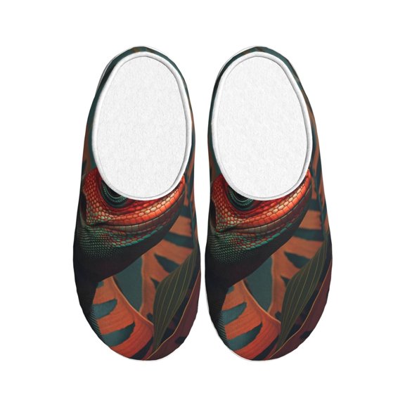 Picia Colorful Reptile And Leaves for Women's Lamb-hug Comfy Fleece House Slippers Memory Foam, Slip-on House Shoes Indoor Outdoor-35/36